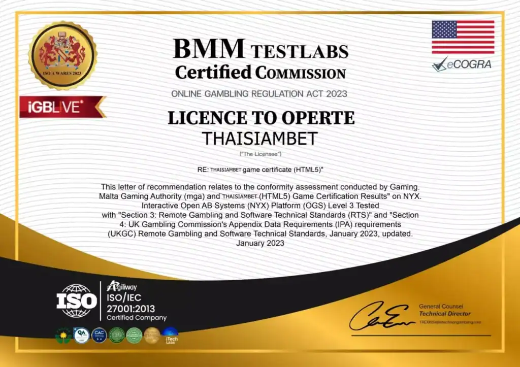 Licenses & Certifications-thaisiambet