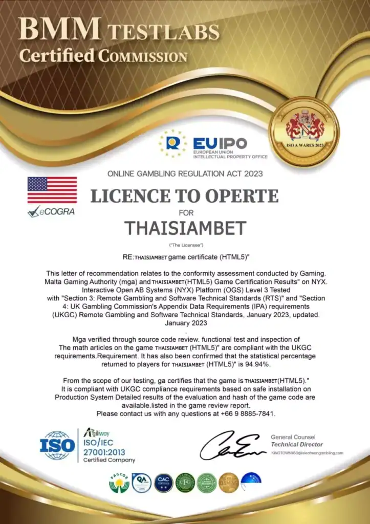 Licenses & Certifications-thaisiambet